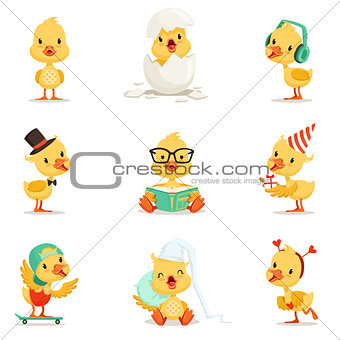 Little Yellow Duckling Different Emotions And Situations Set Of Cute Emoji Illustrations
