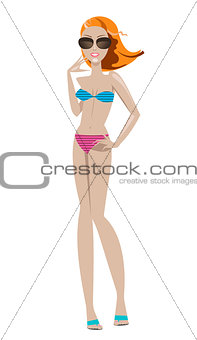 Beautiful and sexy young women in stylish striped bikini isolated