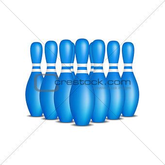 Bowling pins in blue design with white stripes standing in formation