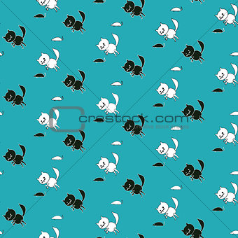 Seamless cartoon pattern with cats and mice