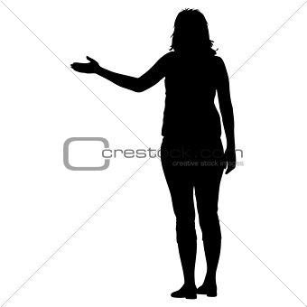 Black silhouette woman with her hands raised. Vector illustration