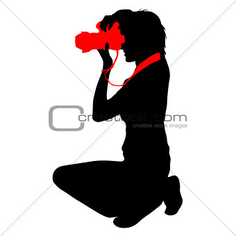 Cameraman with video camera. Silhouettes on white background. Vector illustration