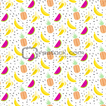 Summer fruit salad pattern with bananas, pineapples and watermelons.