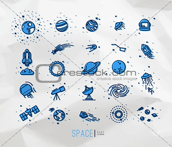Space flat icons crumpled