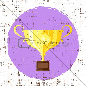 Trophy Cup Vector Flat Icon with star with grunge background