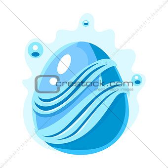 Blue Egg With Bubbles And Stripes, Fantastic Natural Element Egg-Shaped Bright Color Vector Icon