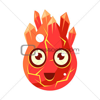 Red Lava Element Egg-Shaped Cute Fantastic Character With Big Eyes Vector Emoji Icon