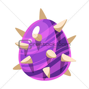 Purple Spiky Egg With Stripes, Fantastic Natural Element Egg-Shaped Bright Color Vector Icon