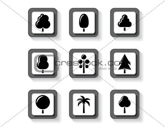trees on buttons set