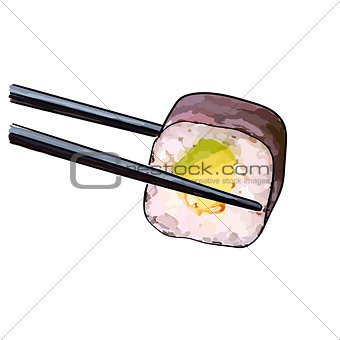 chopsticks holding sushi