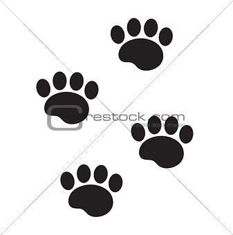 Foot marks of an animal icon, flat, cartoon style. Traces of dog paw isolated on white background. Vector illustration, clip-art.