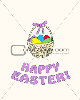 happy easter with easter eggs in the basket