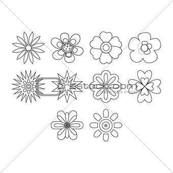 Thin line flowers icon set