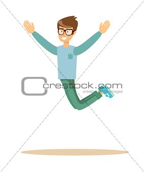 casual man jumping and smiling