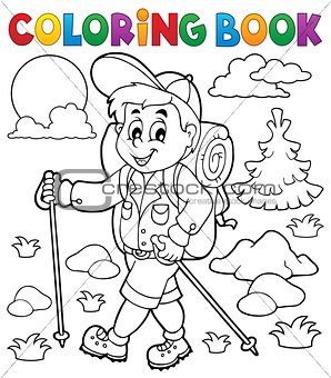 Coloring book hiker outdoor