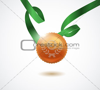 Champion bronze medal with ribbon on white background. Vector illustration