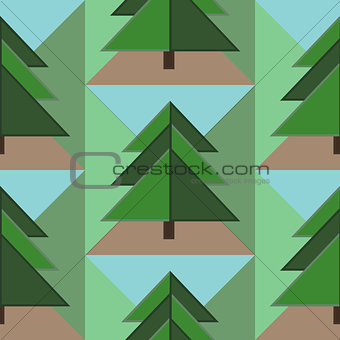 Seamless Pattern with Firs, Ground and Sky
