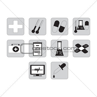 Flat black medical icon set