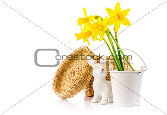 Easter rabbit eggs spring flowers narcissus