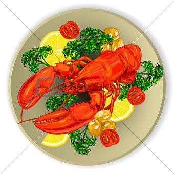 lobster served with vegetables.