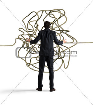 Businessman resolves the tangle