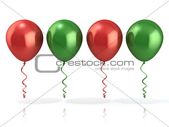 Red and green balloons, isolated