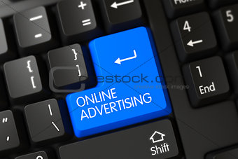 Blue Online Advertising Key on Keyboard. 3d.