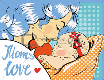 Mothers day. Mother and daughter in pop art retro comic style. Vector art