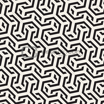 Vector Seamless Interlacing Lines Pattern. Repeating Geometric Background With Hexagonal Lattice.