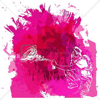 Paint spot with splash in watercolour style. Graffiti guy makes street art on wall. Background for flayer, web banner, print. Love