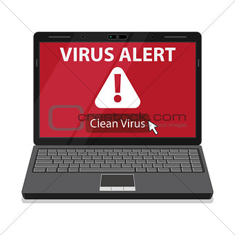 Laptop and virus alert message on screen.