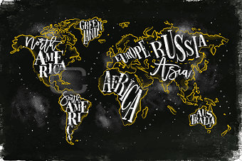Worldmap vintage chalk yellow