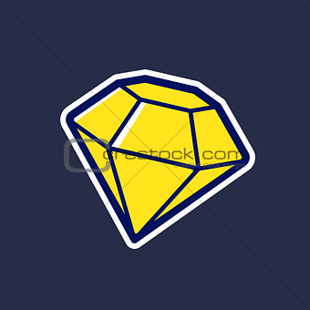 Yellow diamond vector icon in cartoon style
