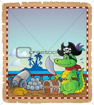 Parchment with pirate crocodile on ship