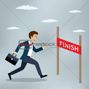 Businessman running to the finish line.