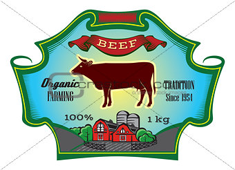 Label for packing beef with cow. Vector illustration