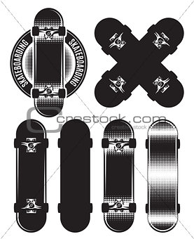 Vector set of badge, design elements with skateboards