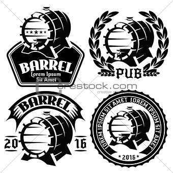 set of vector template for labels or menu with barrels and barley