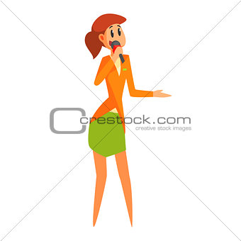 Female Journalist Asking Question On Interview, Official Press Reporter Working, Collecting Information And Making News, Part Of Journalism Set Of Illustrations