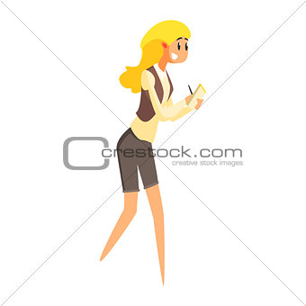 Journalist With Block note And Pen, Official Press Reporter Working, Collecting Information And Making News, Part Of Journalism Set Of Illustrations