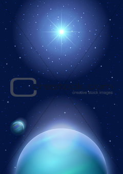 Space Background with Planet and Sun