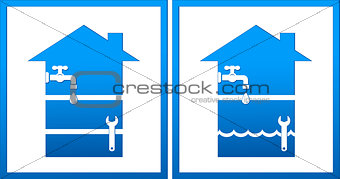 set with house and plumbing wrench