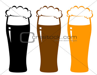 colorful beer glasses with foam