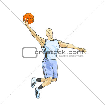 Basketball player throws the ball
