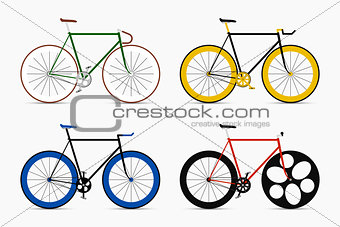 Hipster single speed bikes set. City bicycles