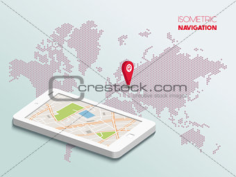 Isometric smartphone with map