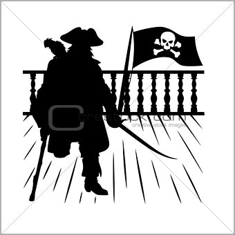 Pirate and Jolly Roger - vector silhouette