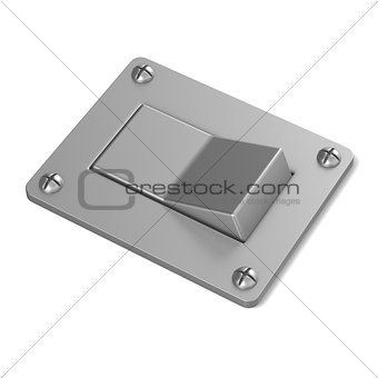 Blank, silver, power switch button. Angled view. 3D