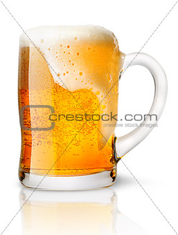 Frosty glass of light beer set