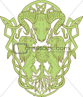Bighorn Sheep Lion Tree Coat of Arms Celtic Knot